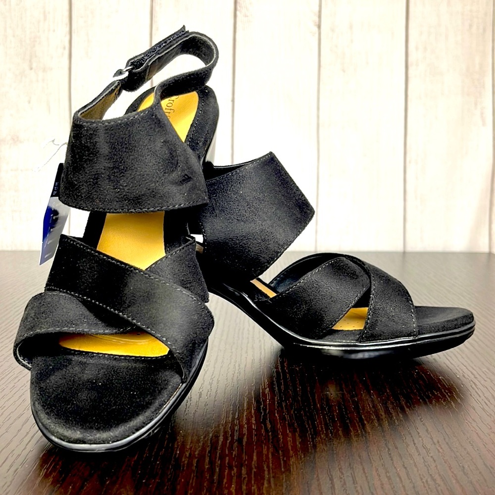 Croft & Borrow Women’s Sandal Sz 8 - Black Velvet Ortholite Memory Foam Insole